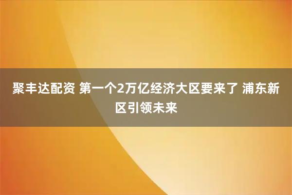 聚丰达配资 第一个2万亿经济大区要来了 浦东新区引领未来