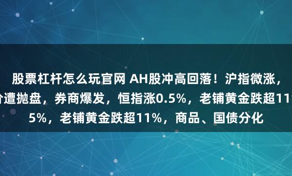 股票杠杆怎么玩官网 AH股冲高回落！沪指微涨，多只权重股尾盘竞价遭抛盘，券商爆发，恒指涨0.5%，老铺黄金跌超11%，商品、国债分化
